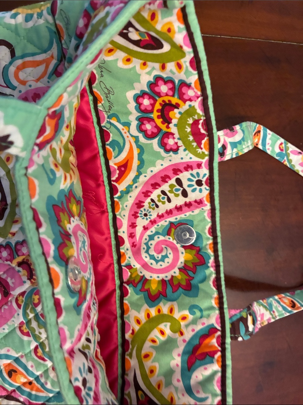Vera Bradley Turquoise Paisley Quilted Tote with Pink and Yellow Accents - Picture 5 of 5